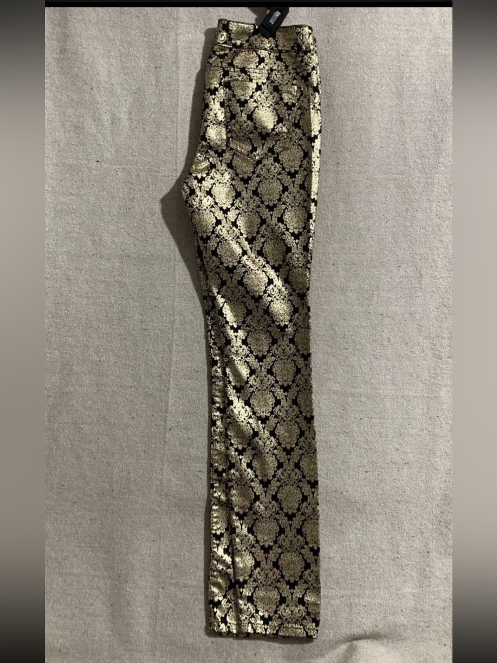 Vintage Y2K No Boundaries Gold Metallic Pants Jeans Damask Black Print Women's 7 - Picture 5 of 7